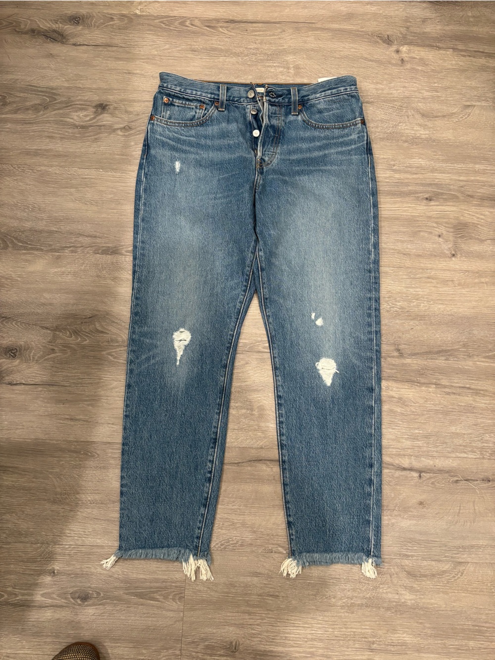 Levi’s Wedgie Frayed Hem Distressed Blue Jeans